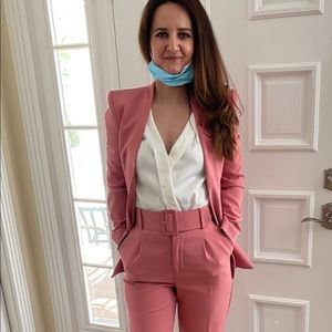 COPY - ZARA Pink Suit. Jacket and Belted Pants.